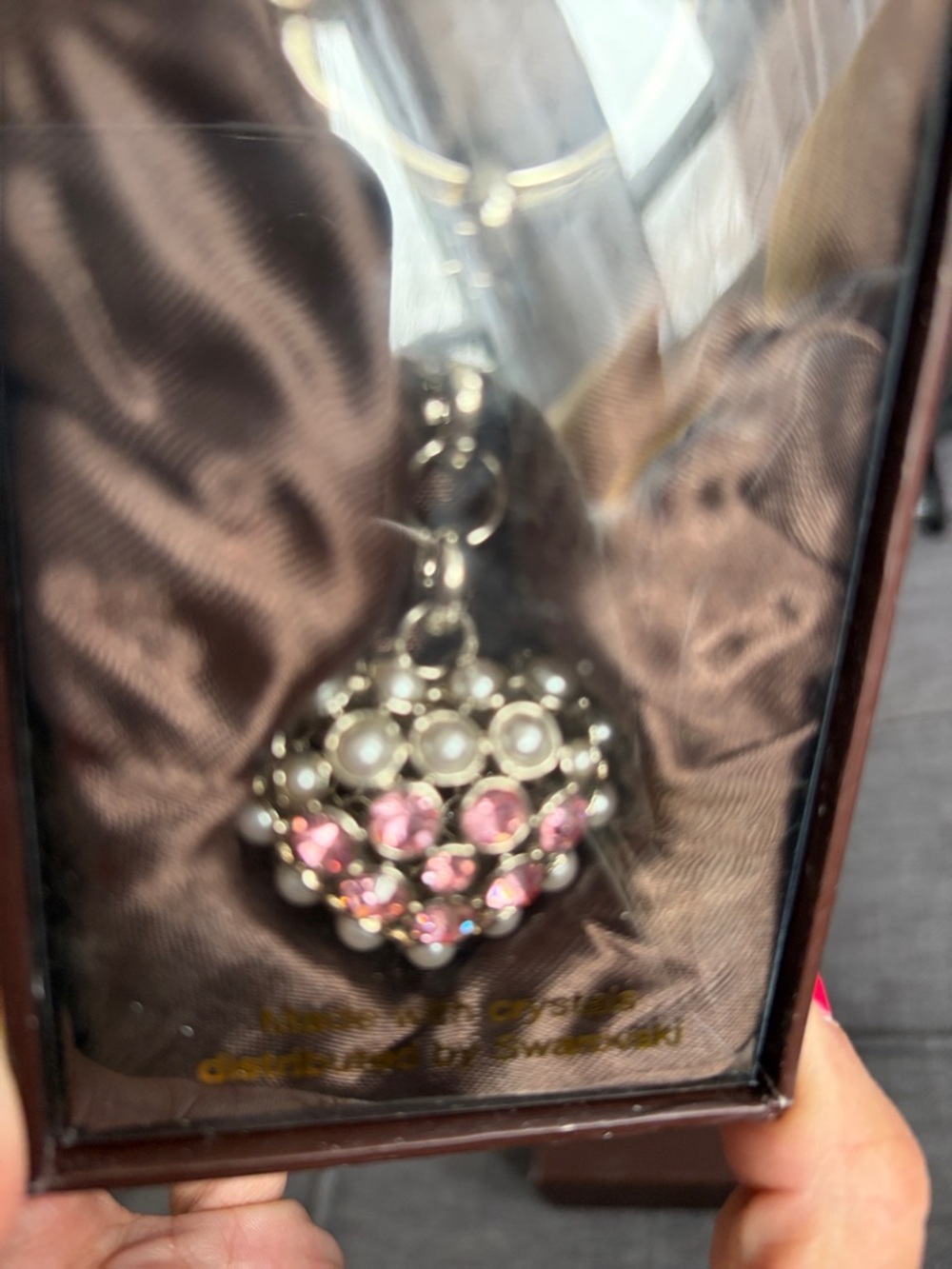 Pink Crystal Heart Keyring Swarovski crystals - Picture 5 of 7